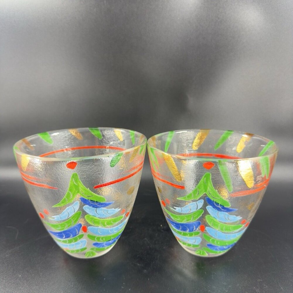 SI AN Italian Hand Painted Glass Bowl Dish Christmas Holiday 24k Gold VTG Set 2 - Picture 13 of 13